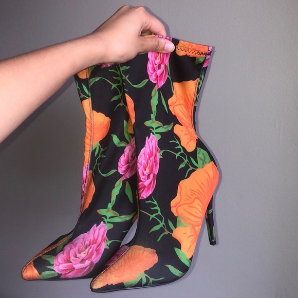 Floral Midi Heeled Boots - Picture 1 of 3